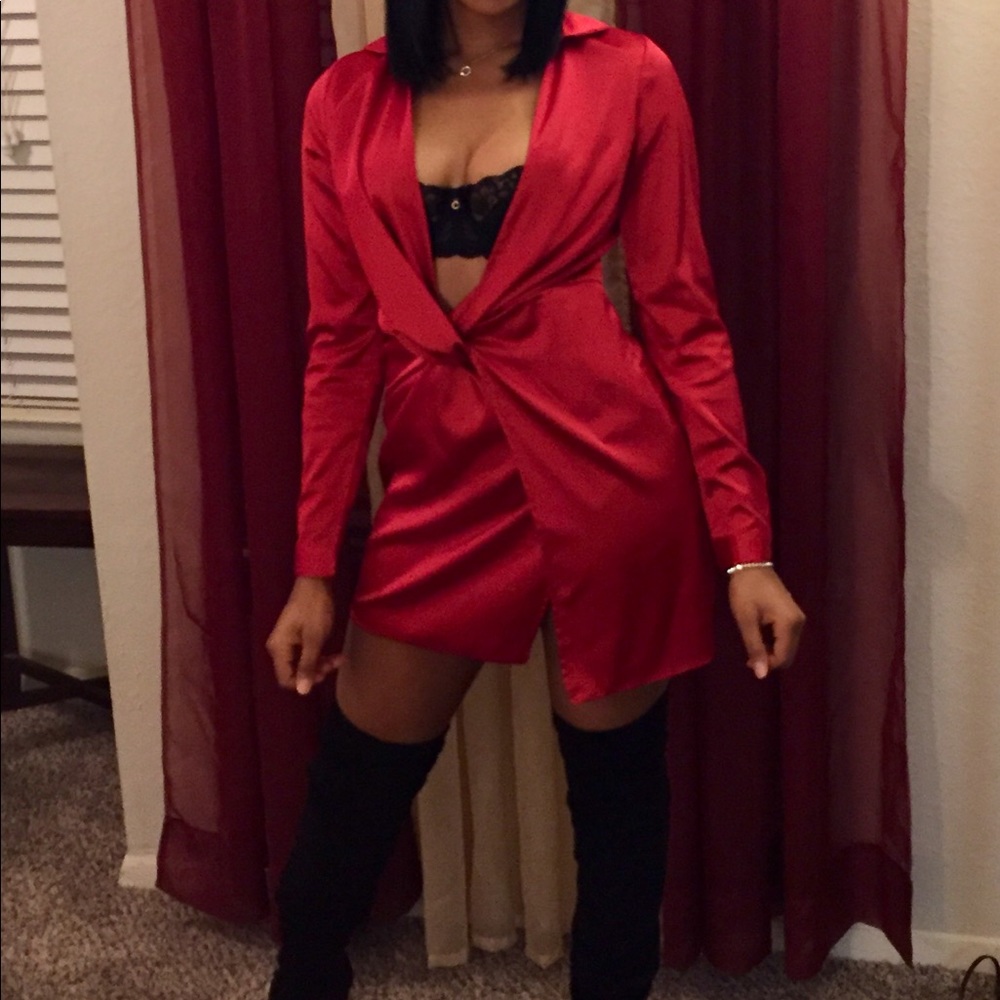 Red faux satin dress
